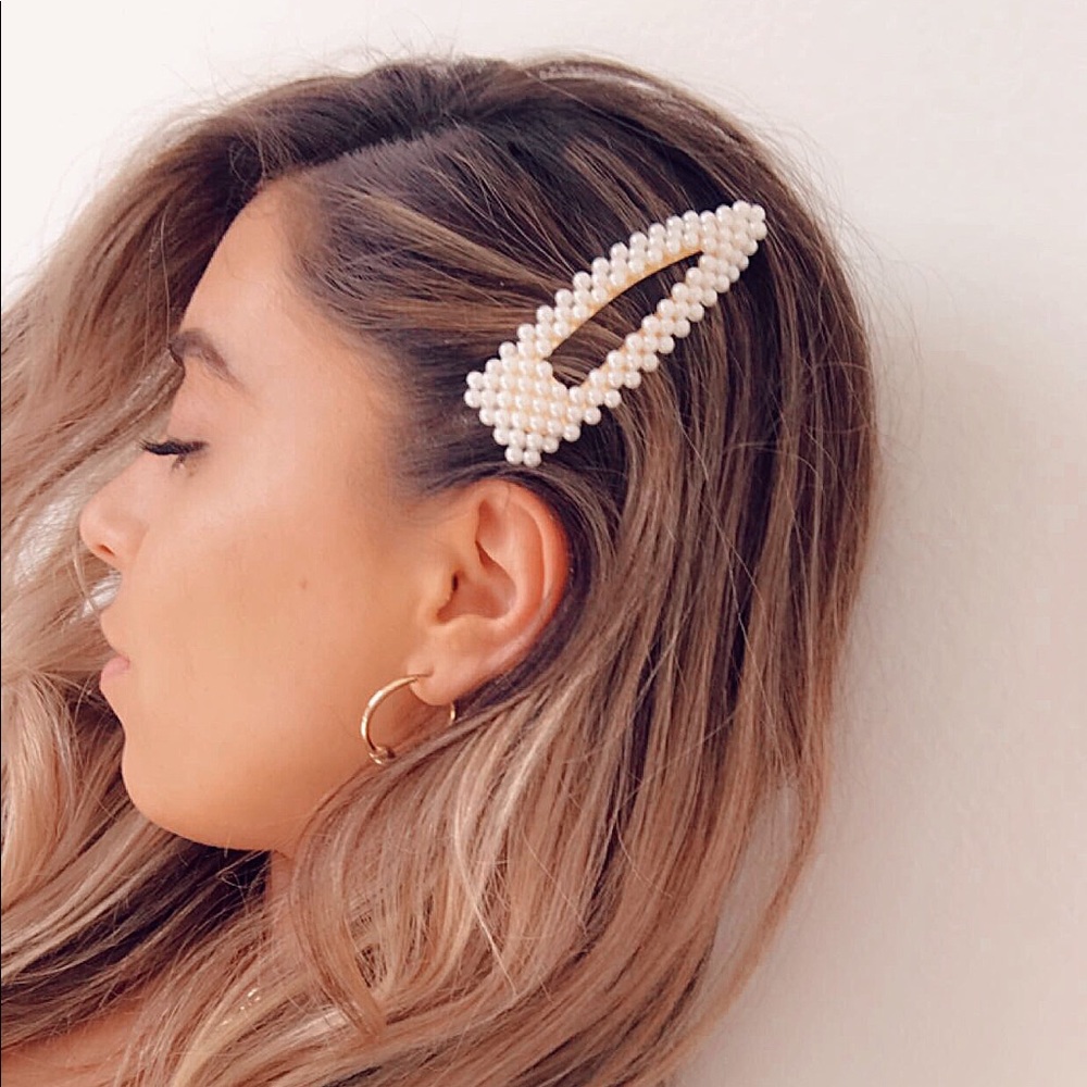 Large Pearl triangle gold hair clip barrette